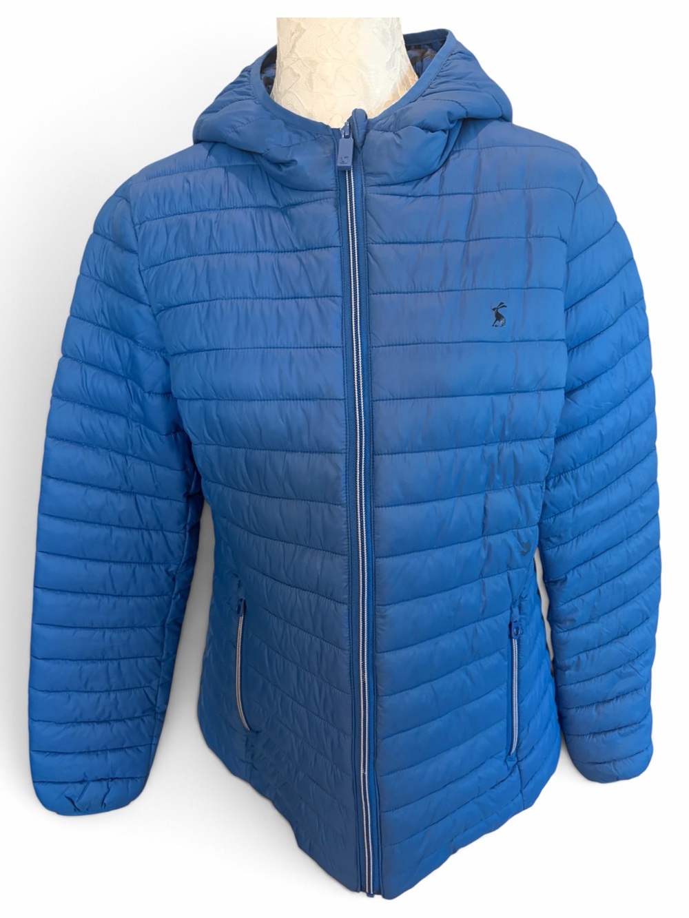 Joules Right as Rain Blue Hooded Quilted Puffer Jacket Women’s Size 10